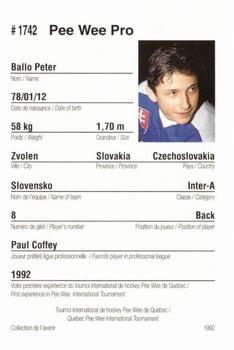 1992 Quebec International Pee-Wee Tournament #1742 Peter Ballo Back