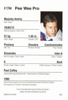 1992 Quebec International Pee-Wee Tournament #1744 Andrej Majesky Back