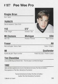 1992 Quebec International Pee-Wee Tournament #1877 Brian Ringler Back