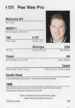 1992 Quebec International Pee-Wee Tournament #1879 Bill McCauley Back