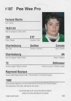 1992 Quebec International Pee-Wee Tournament #1897 Martin Ferland Back