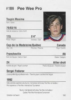 1992 Quebec International Pee-Wee Tournament #1899 Maxime Toupin Back
