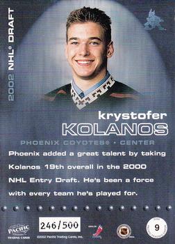 2002-03 Pacific - Draft #9 Krystofer Kolanos Back