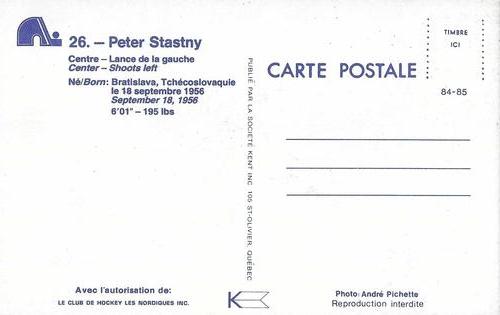 1984-85 Quebec Nordiques Postcards #NNO Peter Stastny Back