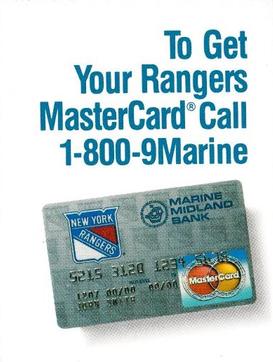 1989-90 Marine Midland New York Rangers #NNO Rangers MasterCard Front