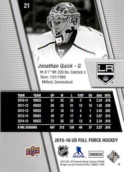 2015-16 Upper Deck Full Force #21 Jonathan Quick Back