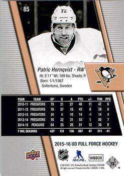 2015-16 Upper Deck Full Force #85 Patric Hornqvist Back