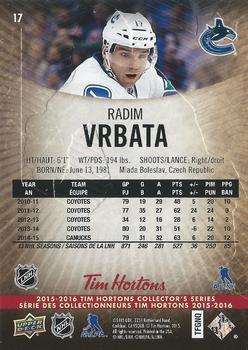2015-16 Upper Deck Tim Hortons #17 Radim Vrbata Back