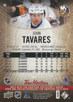 2015-16 Upper Deck Tim Hortons #91 John Tavares Back