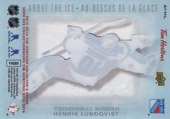 2015-16 Upper Deck Tim Hortons - Above The Ice #AI-HL Henrik Lundqvist Back