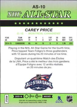 2015-16 O-Pee-Chee - All-Star Glossy #AS-10 Carey Price Back