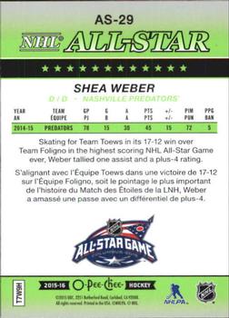 2015-16 O-Pee-Chee - All-Star Glossy #AS-29 Shea Weber Back