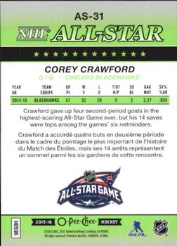 2015-16 O-Pee-Chee - All-Star Glossy #AS-31 Corey Crawford Back