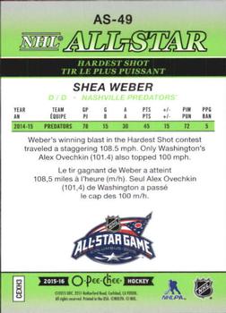 2015-16 O-Pee-Chee - All-Star Glossy #AS-49 Shea Weber Back
