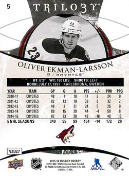 2015-16 Upper Deck Trilogy #5 Oliver Ekman-Larsson Back