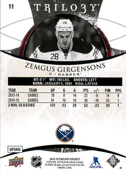 2015-16 Upper Deck Trilogy #11 Zemgus Girgensons Back