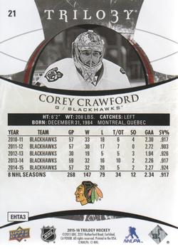 2015-16 Upper Deck Trilogy #21 Corey Crawford Back
