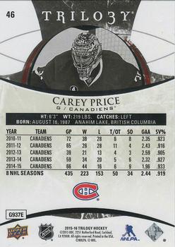 2015-16 Upper Deck Trilogy #46 Carey Price Back