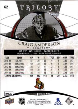 2015-16 Upper Deck Trilogy #62 Craig Anderson Back