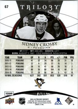 2015-16 Upper Deck Trilogy #67 Sidney Crosby Back