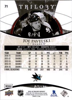 2015-16 Upper Deck Trilogy #71 Joe Pavelski Back
