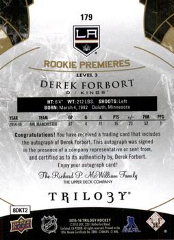 2015-16 Upper Deck Trilogy #179 Derek Forbort Back