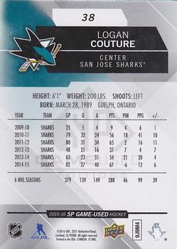 2015-16 SP Game Used #38 Logan Couture Back