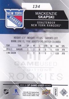 2015-16 SP Game Used #134 Mackenzie Skapski Back