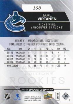 2015-16 SP Game Used #168 Jake Virtanen Back