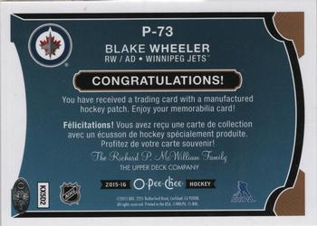 2015-16 O-Pee-Chee - Manufactured Patches #P-73 Blake Wheeler Back