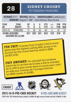 2015-16 O-Pee-Chee - Mini Glossy #28 Sidney Crosby Back
