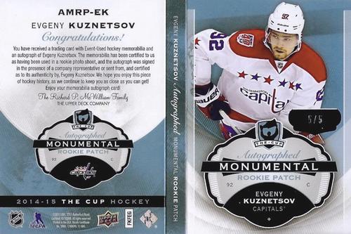 2014-15 Upper Deck The Cup - Autographed Monumental Rookie Patch Booklets #AMRP-EK Evgeny Kuznetsov Front