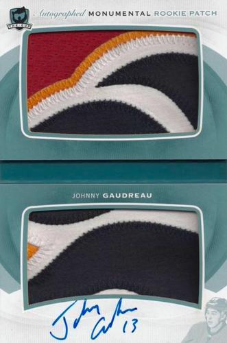 2014-15 Upper Deck The Cup - Autographed Monumental Rookie Patch Booklets #AMRP-JG Johnny Gaudreau Back