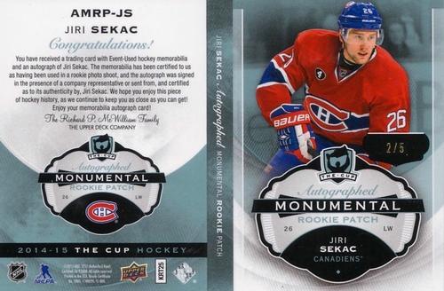 2014-15 Upper Deck The Cup - Autographed Monumental Rookie Patch Booklets #AMRP-JS Jiri Sekac Front