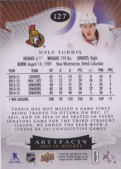 2015-16 Upper Deck Artifacts - Ruby #127 Kyle Turris Back