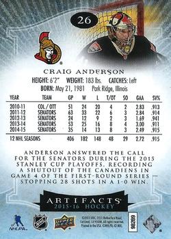 2015-16 Upper Deck Artifacts - Ruby #26 Craig Anderson Back