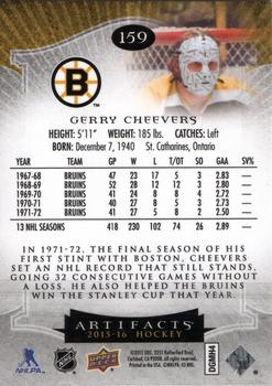 2015-16 Upper Deck Artifacts - Ruby #159 Gerry Cheevers Back