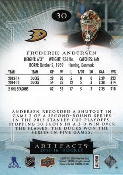 2015-16 Upper Deck Artifacts - Sapphire #30 Frederik Andersen Back