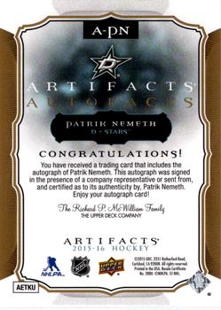 2015-16 Upper Deck Artifacts - Auto Facts #A-PN Patrik Nemeth Back