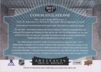 2015-16 Upper Deck Artifacts - Rookie Redemptions #RED 187 Washington Capitals Back