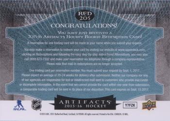 2015-16 Upper Deck Artifacts - Rookie Redemptions #RED 205 Edmonton Oilers Back