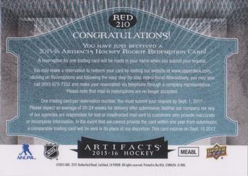 2015-16 Upper Deck Artifacts - Rookie Redemptions #RED 210 Carolina Hurricanes Back