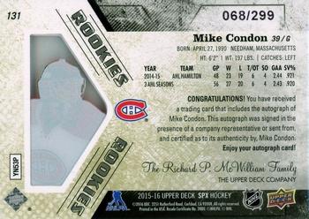 2015-16 SPx #131 Mike Condon Back