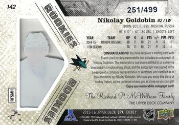 2015-16 SPx #142 Nikolay Goldobin Back