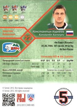 2012-13 Sereal KHL Basic Series #AKB-005 Konstantin Korneyev Back