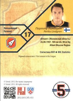 2012-13 Sereal KHL Basic Series #ATL-013 Perttu Lindgren Back