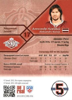 2012-13 Sereal KHL Basic Series #DRG-016 Aleksandrs Nizivijs Back