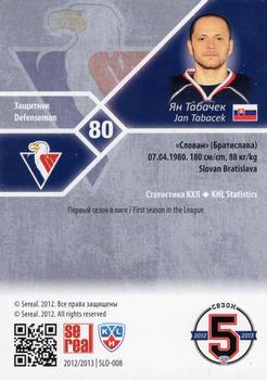 2012-13 Sereal KHL Basic Series #SLO-008 Jan Tabacek Back