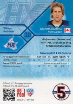 2012-13 Sereal KHL Basic Series - Silver #NKH-002 Matt Dalton Back