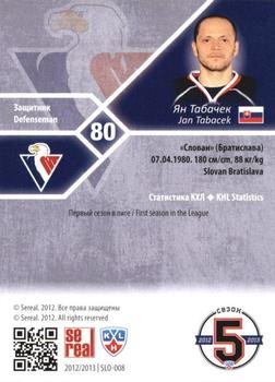 2012-13 Sereal KHL Basic Series - Silver #SLO-008 Jan Tabacek Back